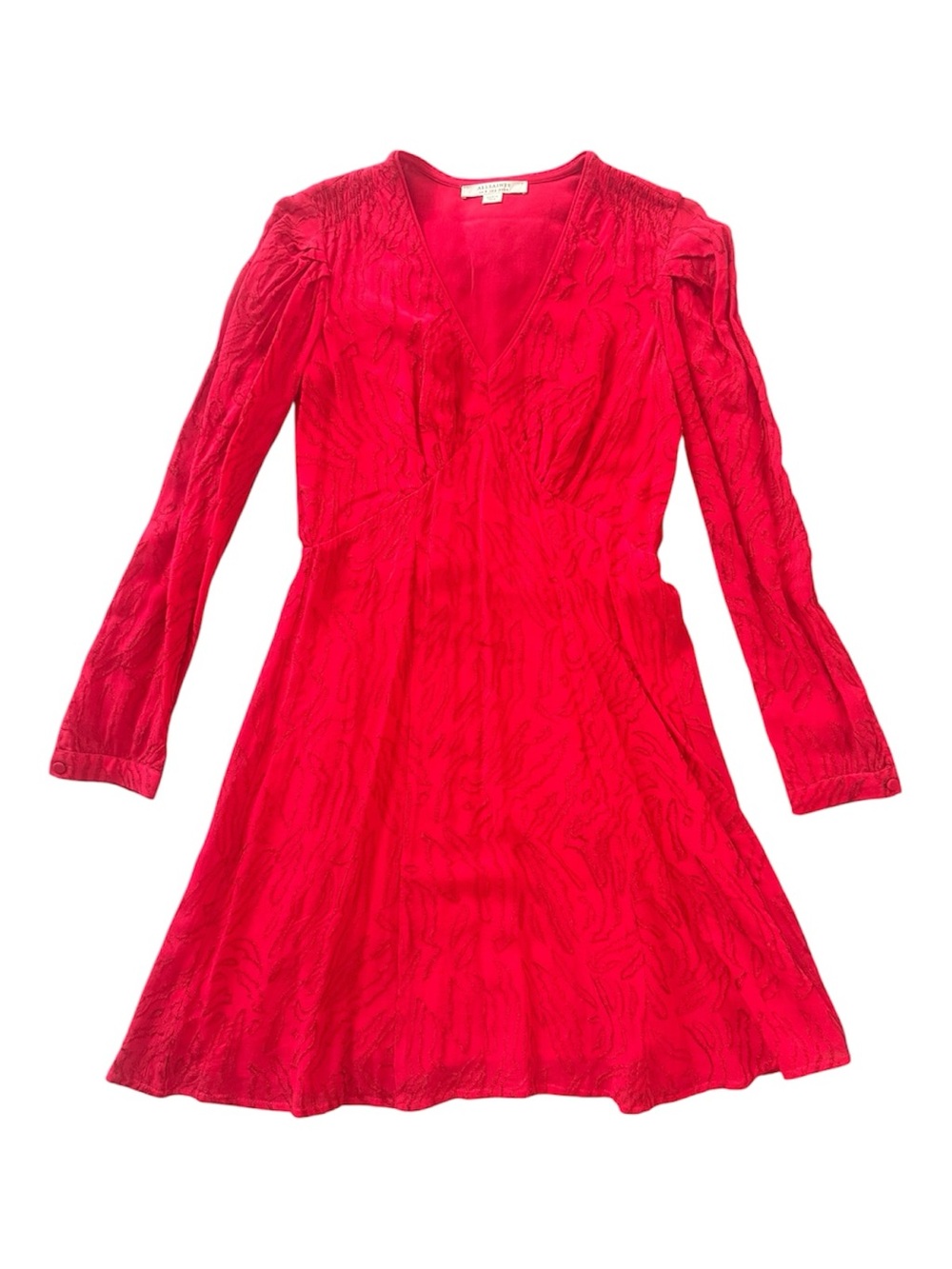 ALLSAINTS Red Jacquard Long Sleeve Mini Dress Size 2